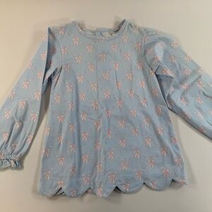 Kids Light Blue Long-Sleeve Top with Pink Ballet Slipper Print (Ishtex)